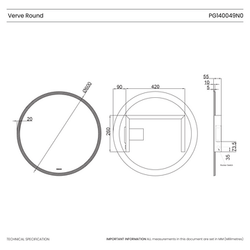 Verve Round Lithium-Ion Battery LED Mirror #size_600mm