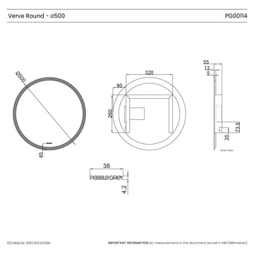 Verve Round Lithium-Ion Battery LED Mirror #size_500mm