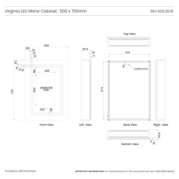 Virginia 500x700mm LED Bathroom Mirror Cabinet