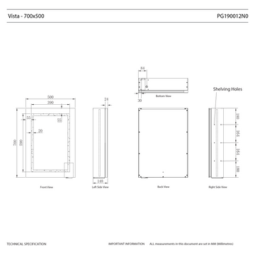 Vista Rechargeable Battery 500x700mm LED Mirror Cabinet