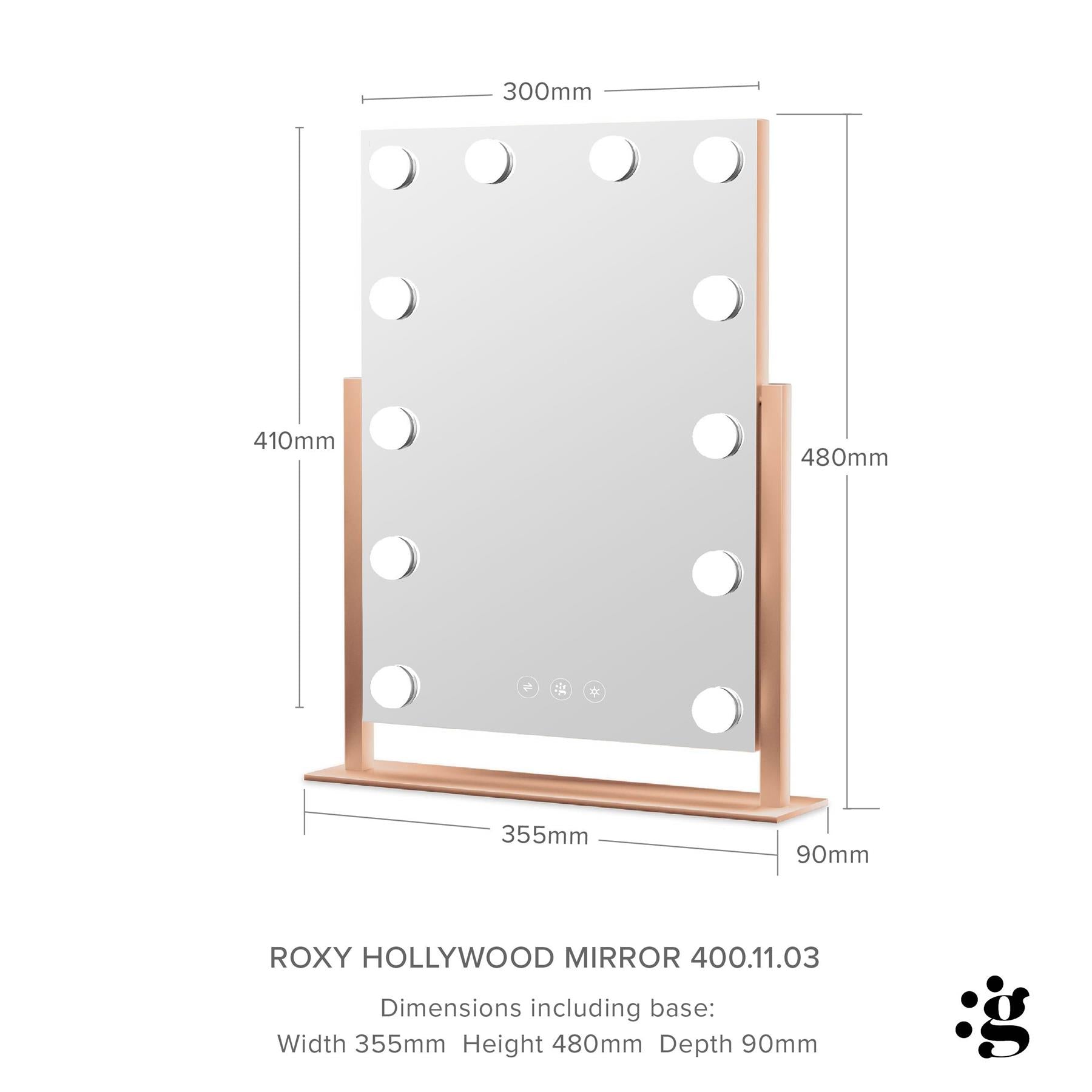 Roxy Hollywood Mirror with LED Lights #colour_rose-gold