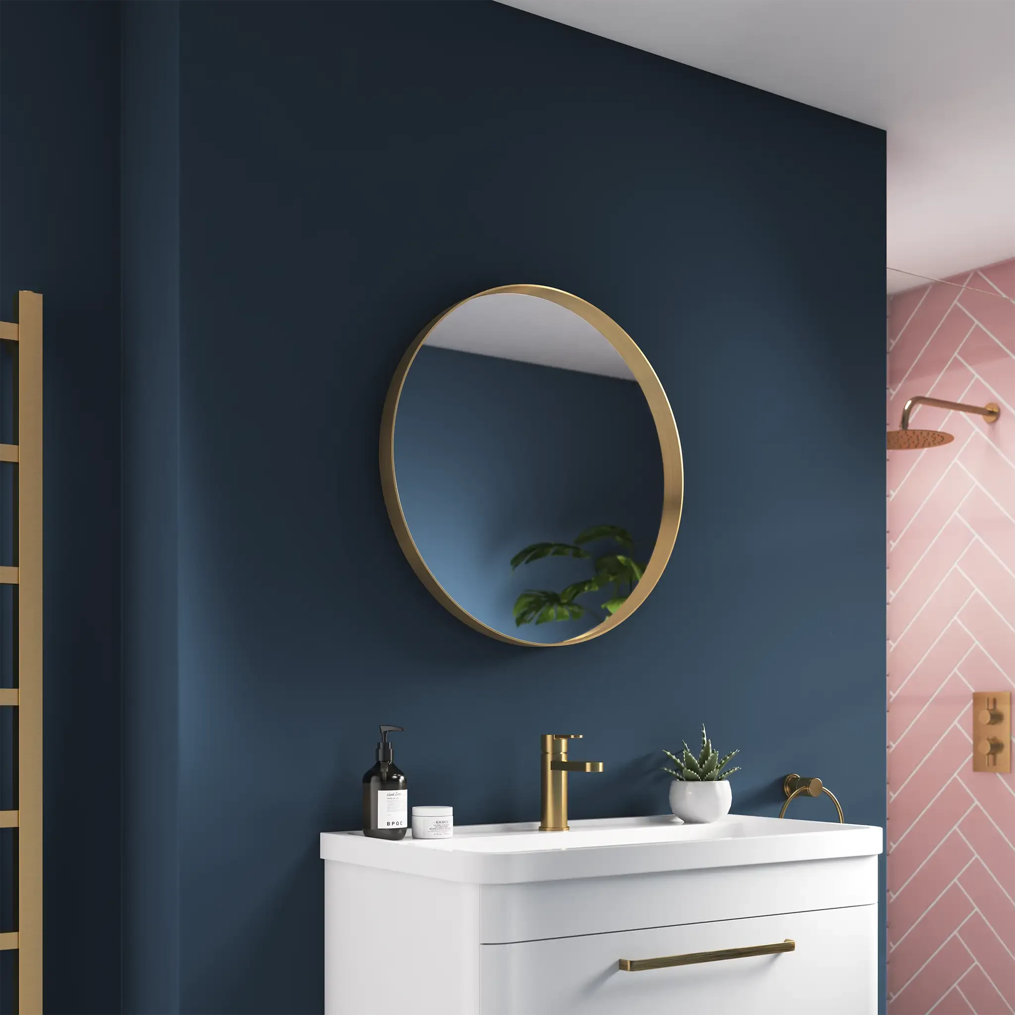 Polytec Rounded Mirror Onyx Round Mirror - Brass / Ø 600mm - Pebble Grey