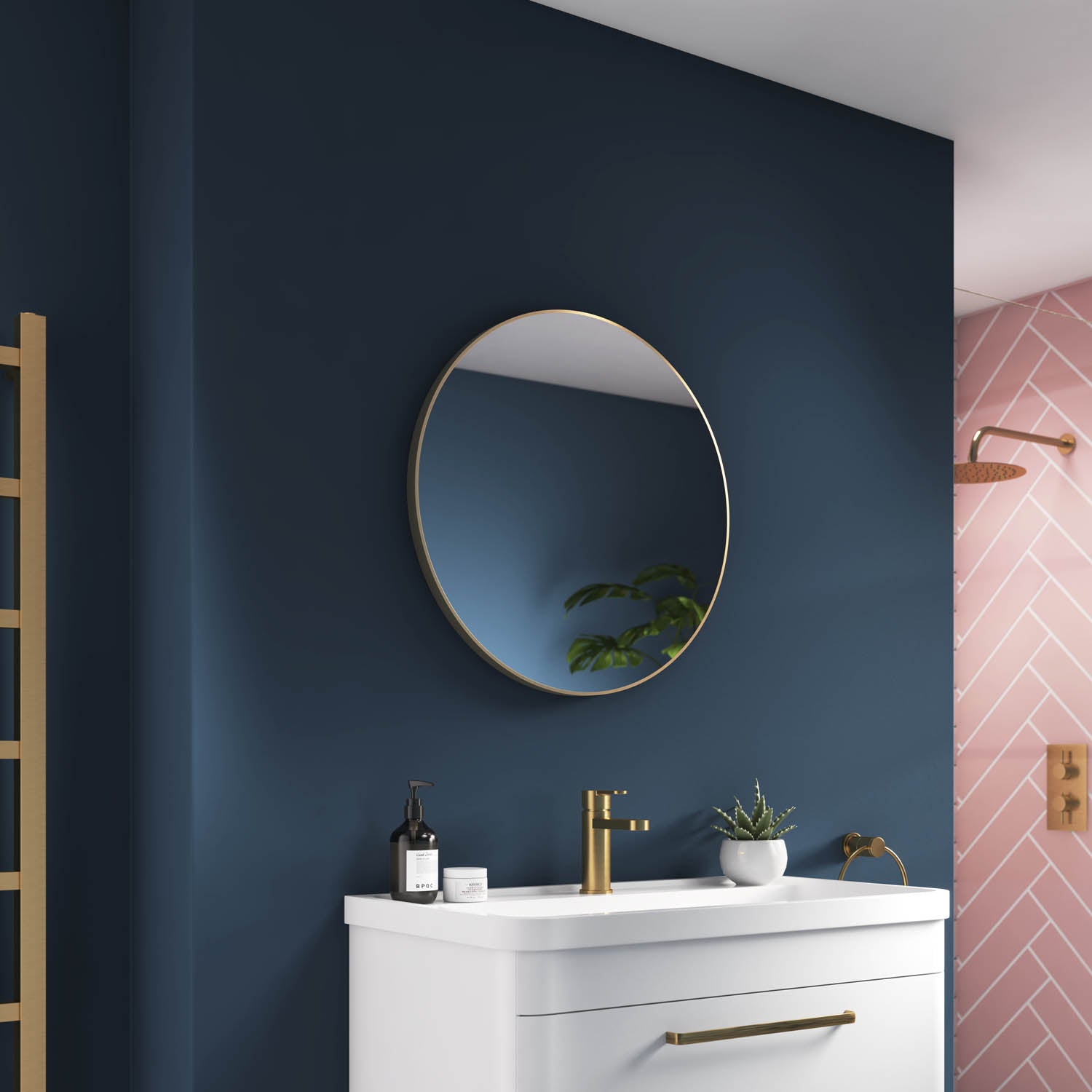 Jett Round Slim Frame Mirror #colour_brass