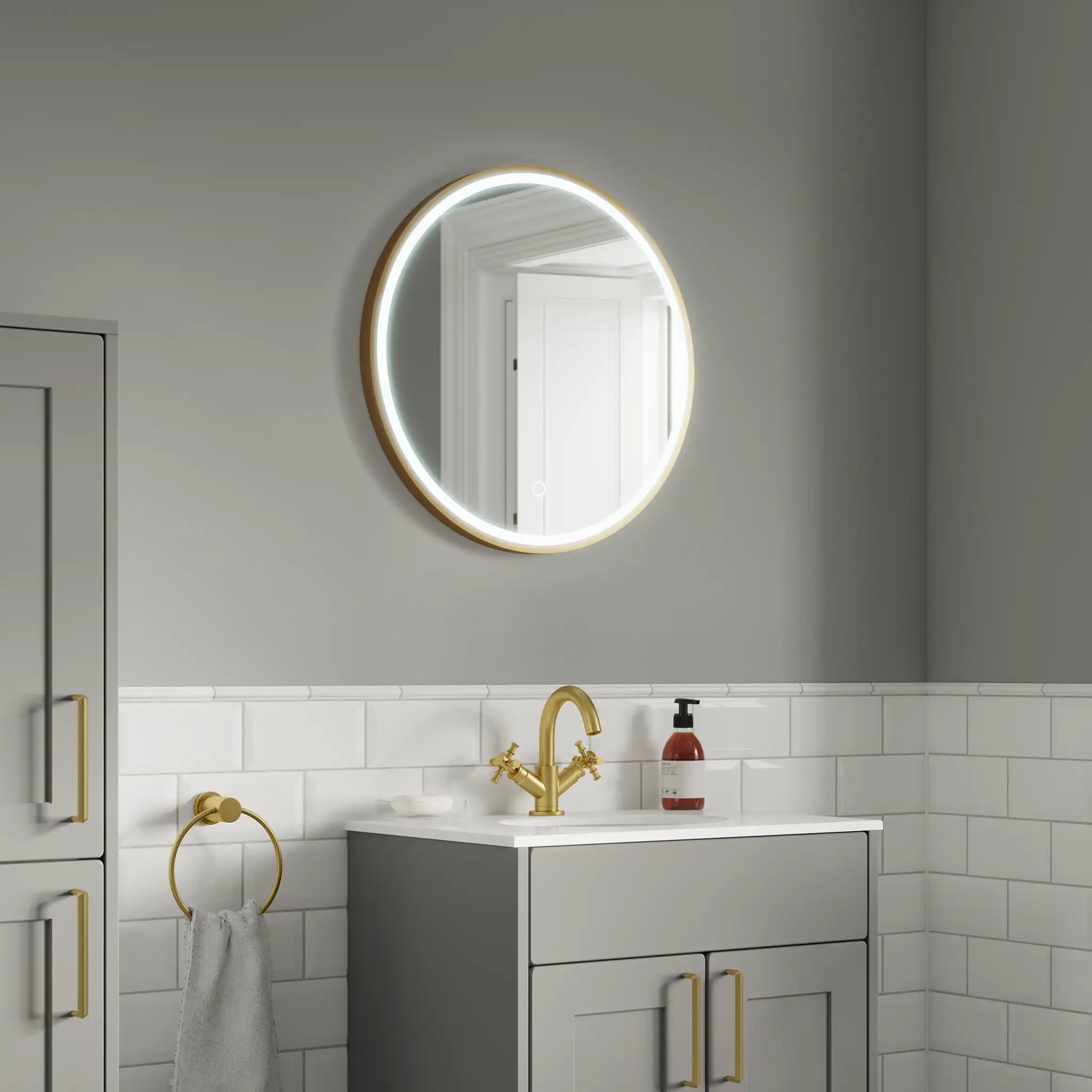 Kali Round LED Illuminated Mirror Kali Round Bathroom Mirror Pebble Grey