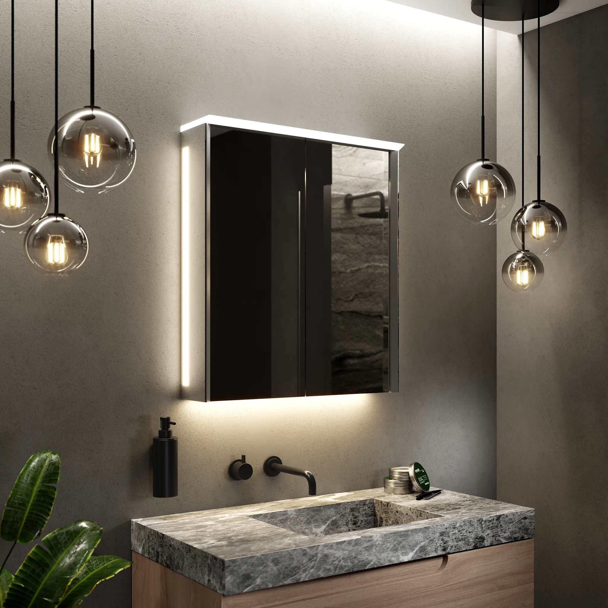Illuminated Bathroom Cabinets - Pebble Grey